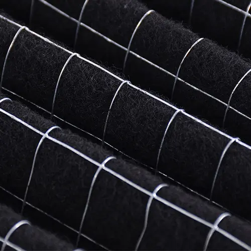 A detailed view of CleanLink's activated carbon pleat panel filter, showing the large filter surface area with metal net for reinforcement