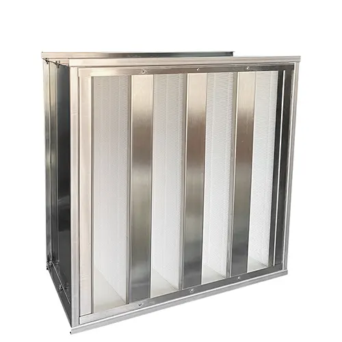 CleanLink's v-bank medium efficiency air filter with stainless steel frame