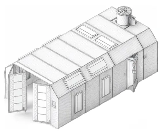 A sketch of a Cross Flow Paint Booth.