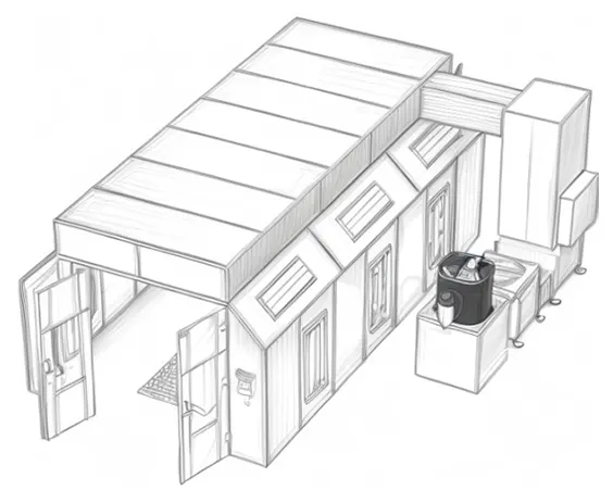 A sketch of a Full downdraft paint booth.