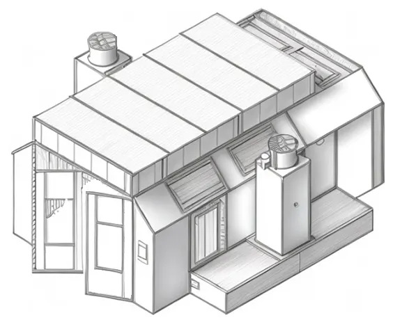 A sketch of a side downdraft paint booth