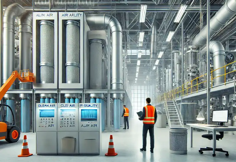 High flow box air filters in industrial settings.